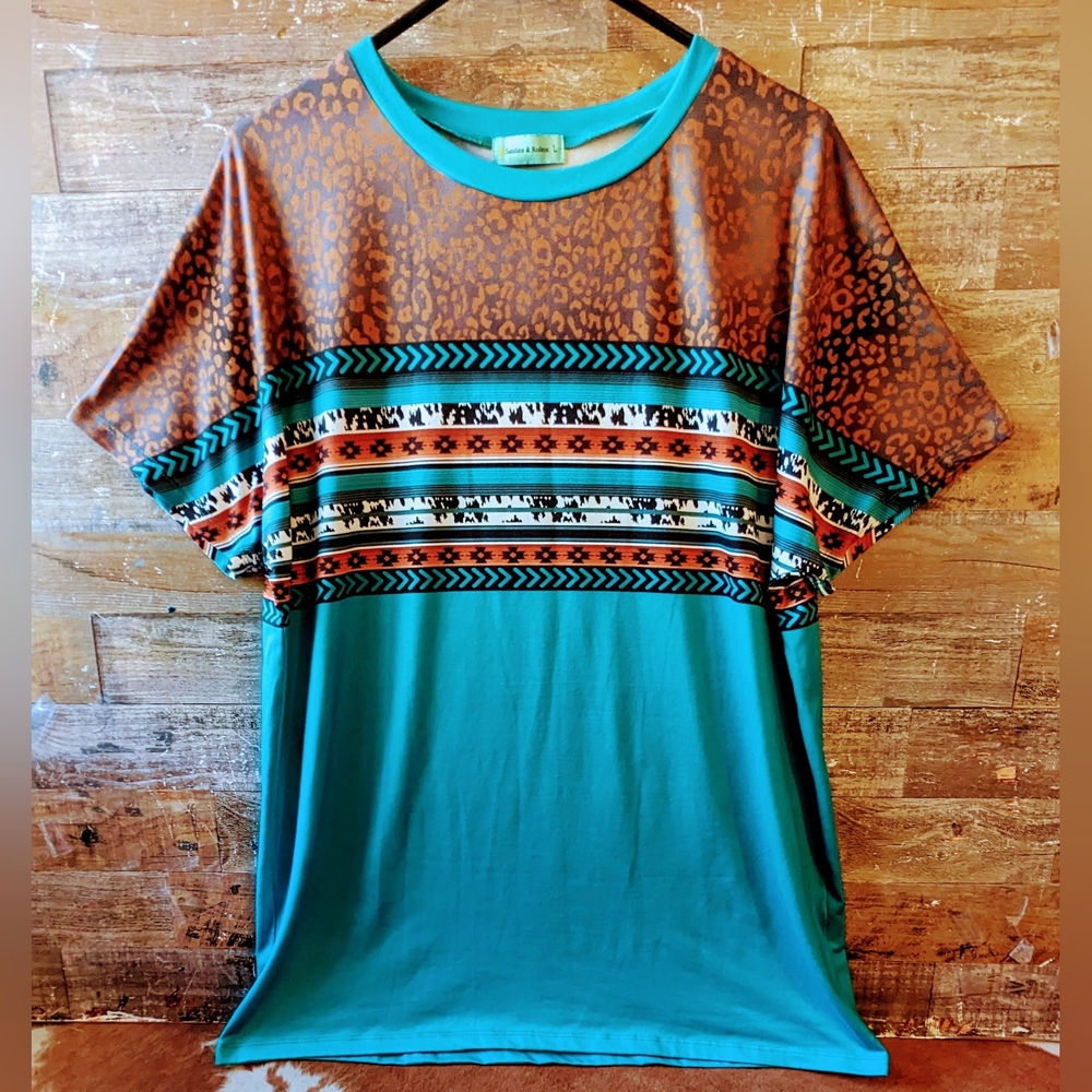 Sunshine and Rodeos Aztec/Turquoise Western Tee